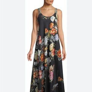 Johnny Was Floral Black Maxi Slip Dress